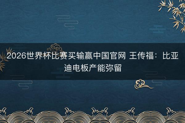 2026世界杯比赛买输赢中国官网 王传福：比亚迪电板产能弥留