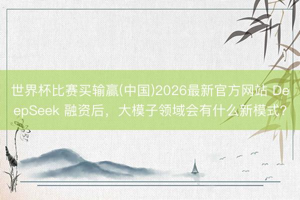 世界杯比赛买输赢(中国)2026最新官方网站 DeepSeek 融资后，大模子领域会有什么新模式？