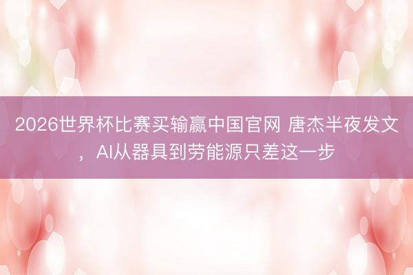 2026世界杯比赛买输赢中国官网 唐杰半夜发文，AI从器具到劳能源只差这一步