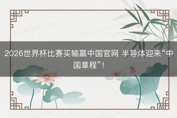 2026世界杯比赛买输赢中国官网 半导体迎来“中国章程”！