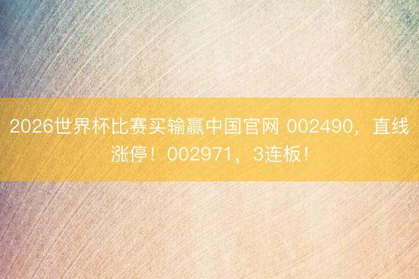 2026世界杯比赛买输赢中国官网 002490，直线涨停！002971，3连板！