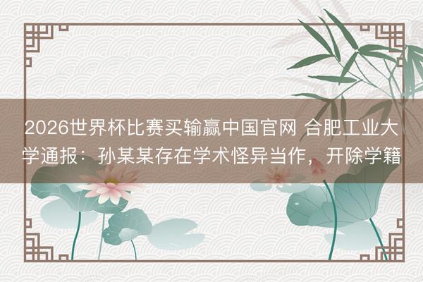 2026世界杯比赛买输赢中国官网 合肥工业大学通报：孙某某存在学术怪异当作，开除学籍